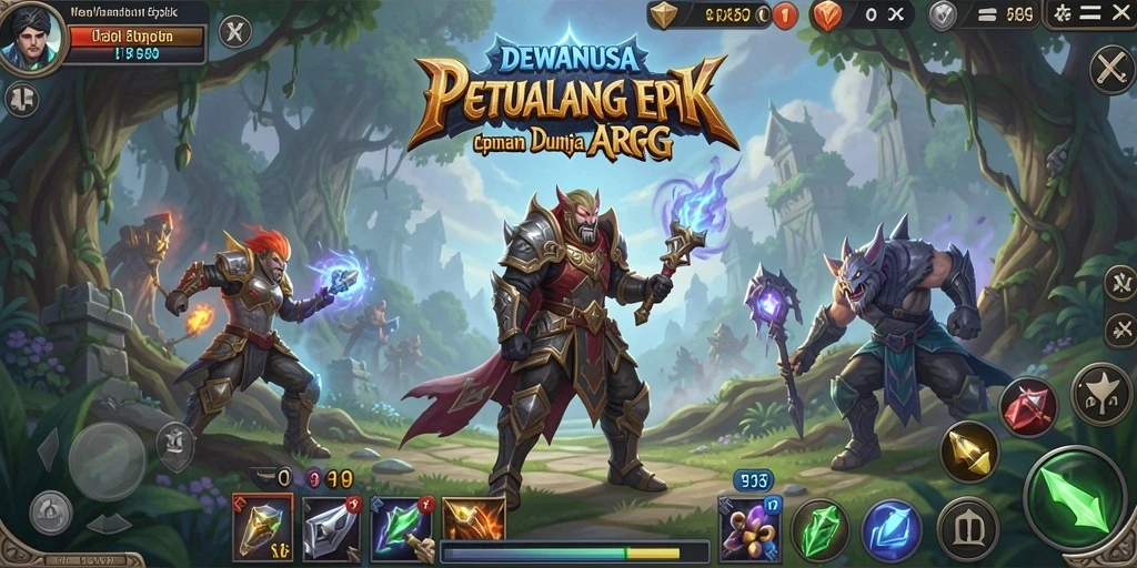 Screenshoot DEWANUSA menampilkan pertarungan seru dalam dunia fantasi.