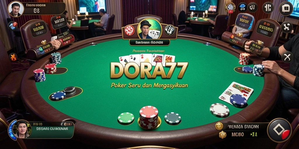 Tampilan gameplay Poker yang menegangkan dan seru di DORA77.