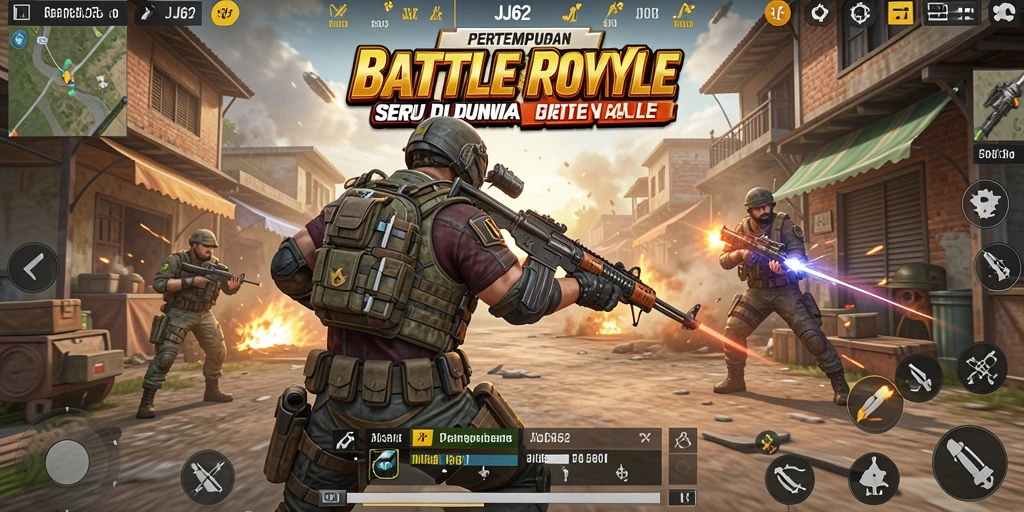Screenshot gameplay JJ62 menampilkan aksi seru Battle Royale.