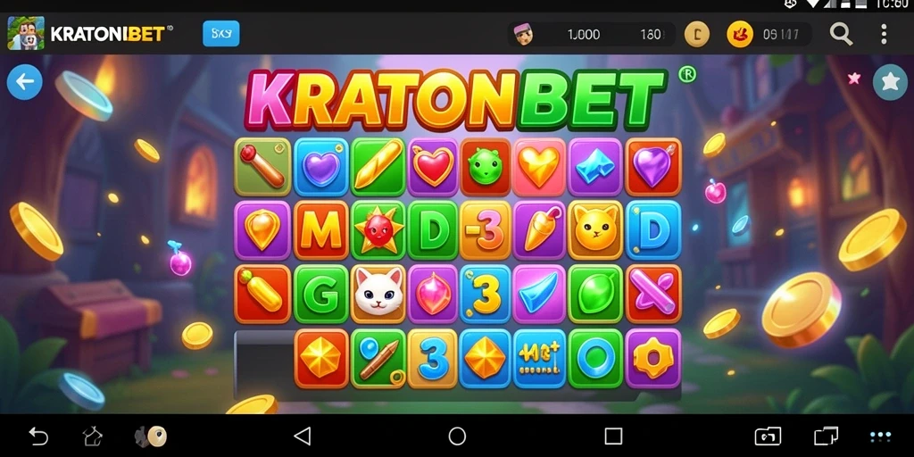 Tampilan menarik gameplay KRATONBET dengan batu permata berwarna-warni.