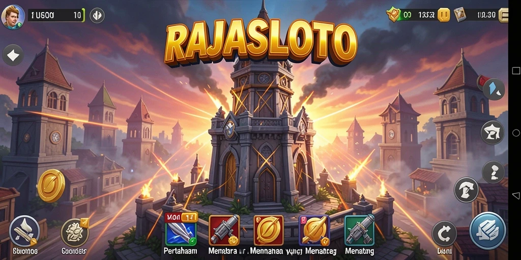 Screenshot gameplay menampilkan aksi menara pertahanan yang mendebarkan di RAJASLOTO.