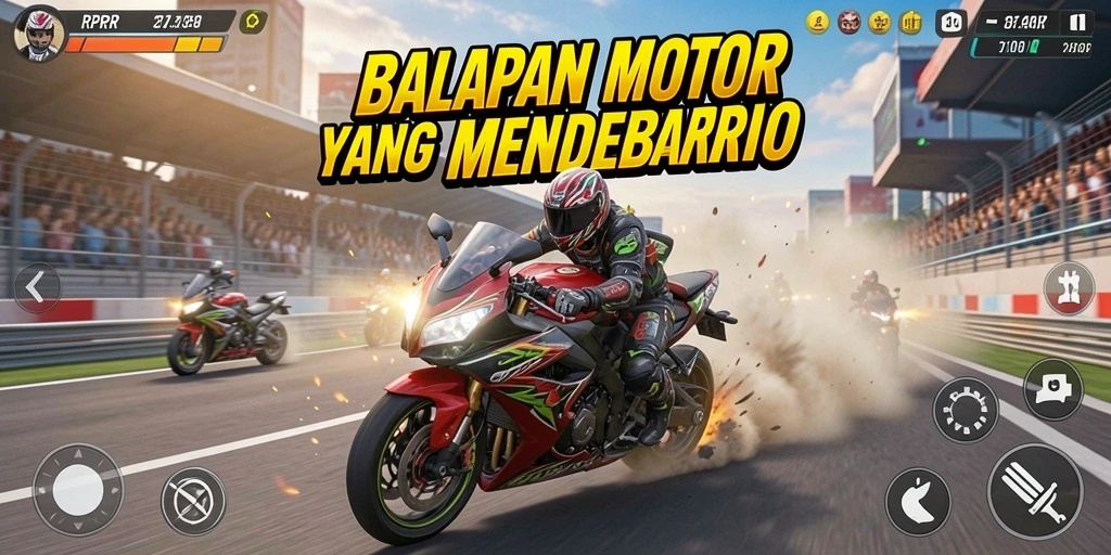 Gameplay seru RPRR dengan motor balap di lintasan.