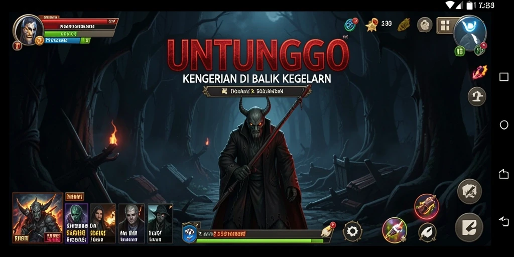 Screenshot gameplay menakutkan dari UNTUNGGO dengan suasana gelap yang mencekam.